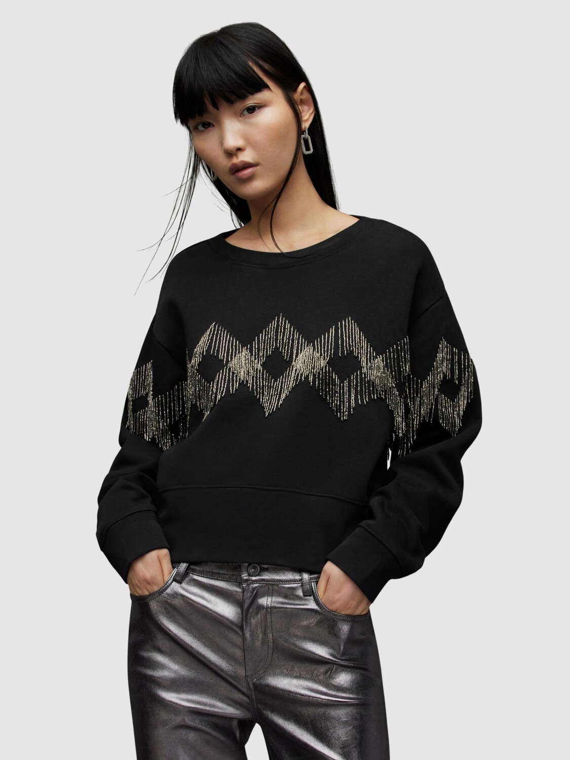 

Толстовка Zaniah с кисточками и бисером AllSaints, черный