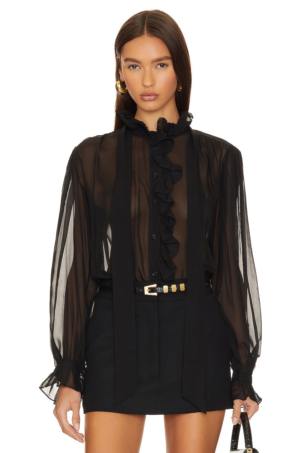

Рубашка FRAME Ruffle Front Button Up, нуар