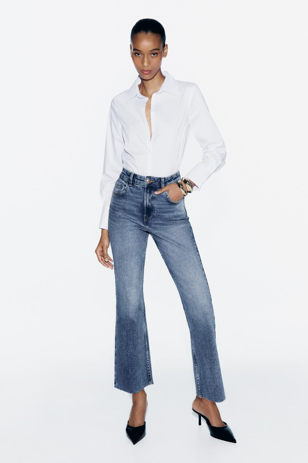 

Джинсы z1975 с высокой посадкой ZARA, светло-синий