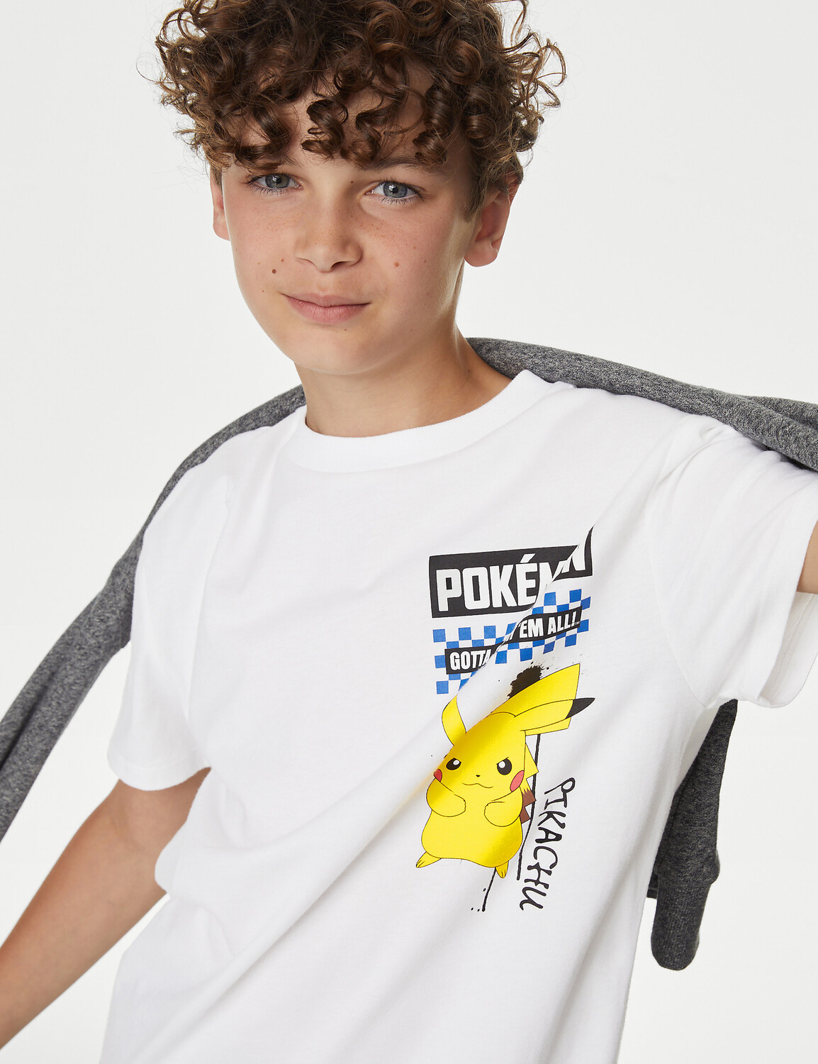 

Футболка из чистого хлопка Pokémon (6–16 лет) Marks & Spencer, белый микс