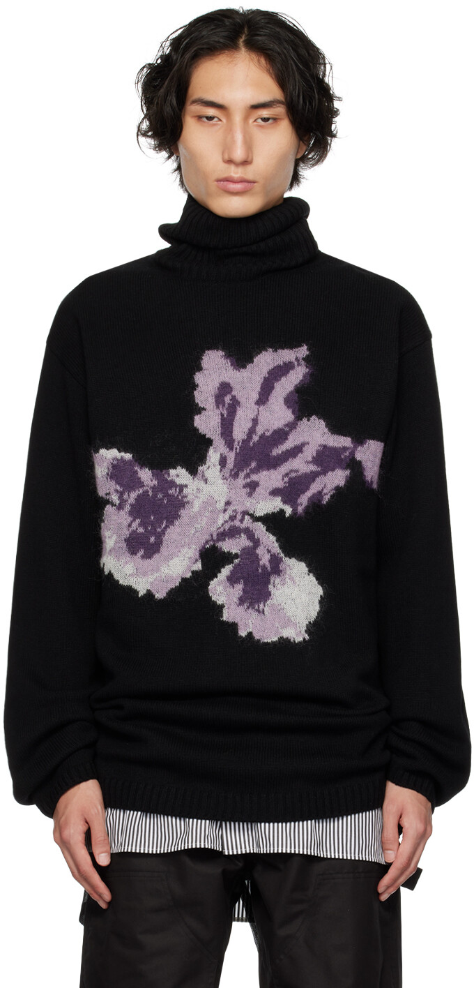

Черная водолазка с цветочным принтом Yohji Yamamoto, Черный