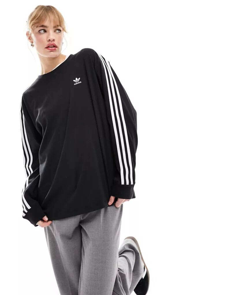 

Черный топ с длинными рукавами и тремя полосками adidas Originals