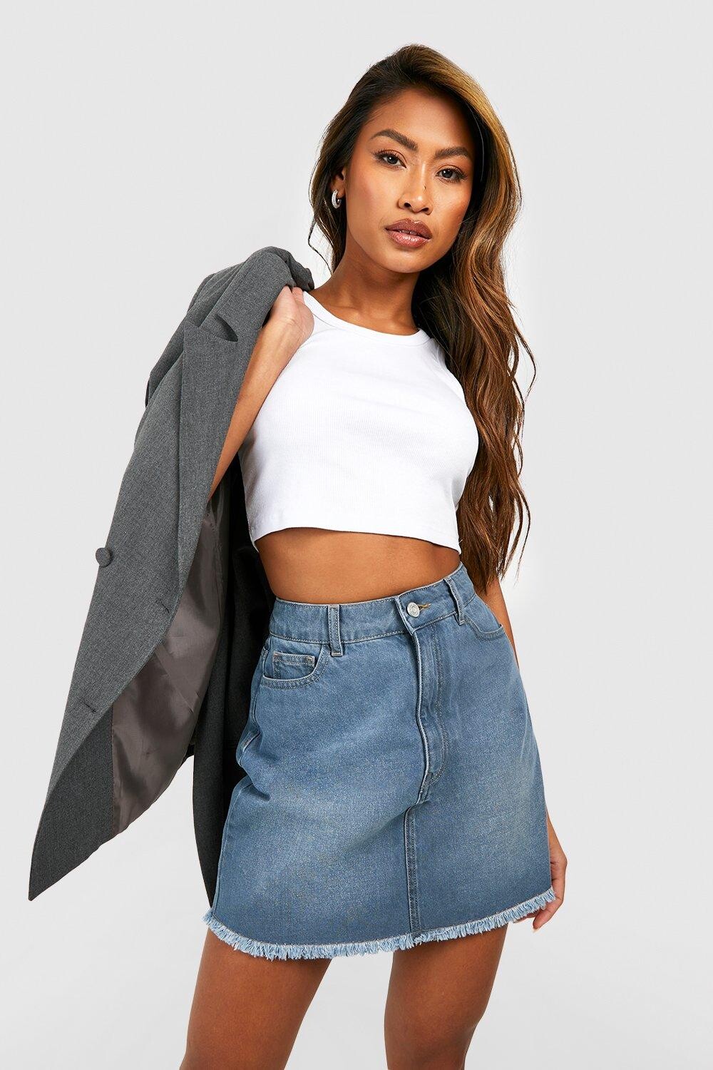 

Винтажная мини-юбка с необычным подомом Boohoo, синий