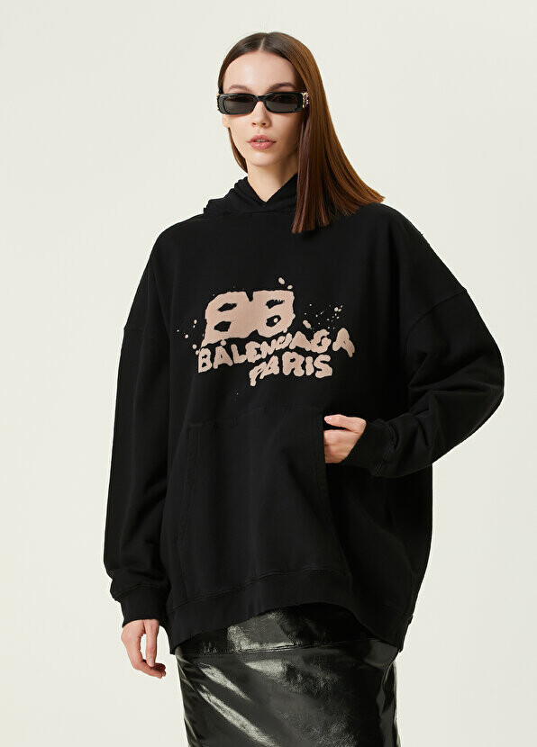 

Черный свитшот с капюшоном Balenciaga