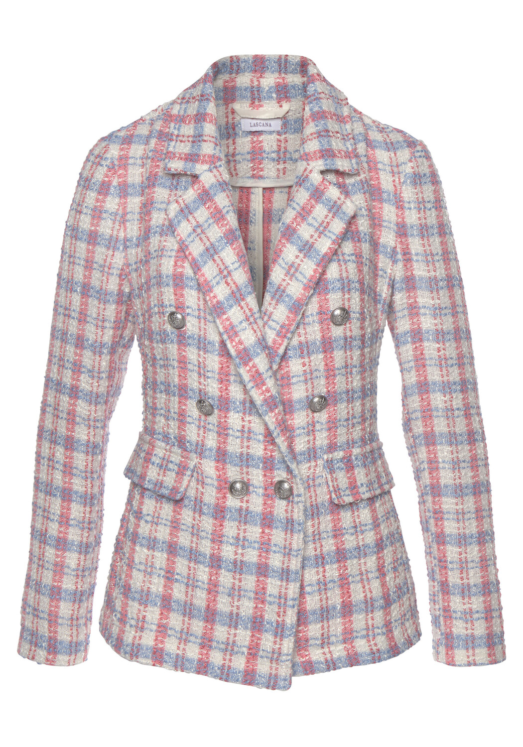 

Блейзер LASCANA Kurz, цвет creme blau pink kariert