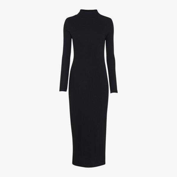 

Платье миди эластичной вязки в рубчик с воротником-стойкой Whistles, черный