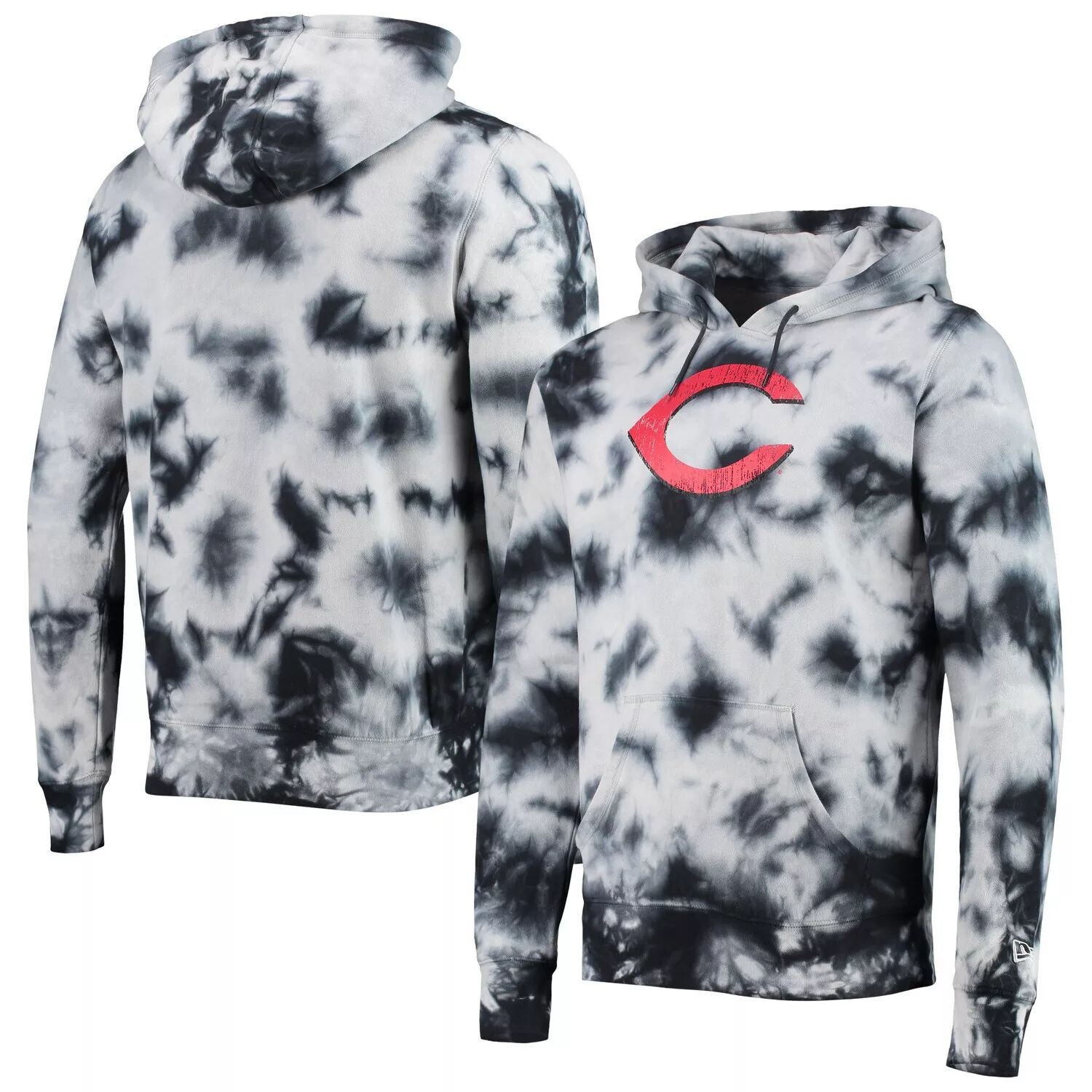 

Мужской черный пуловер с капюшоном Cincinnati Reds Tie Dye New Era
