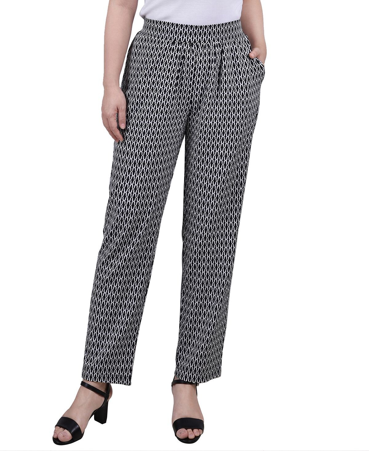 

Узкие брюки без застежек с принтом Petite NY Collection