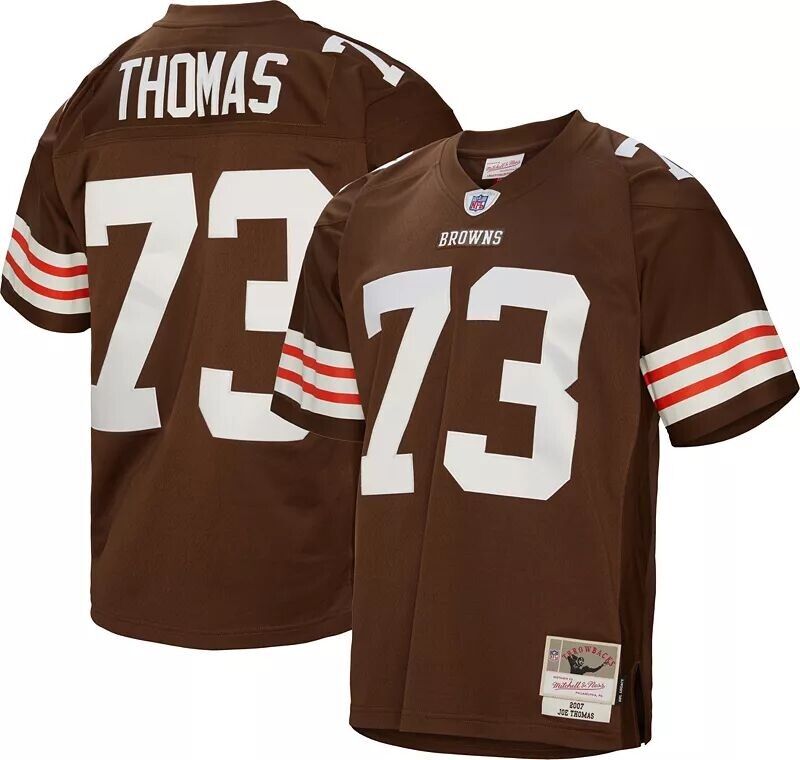 

Мужская футболка Mitchell & Ness Cleveland Browns Joe Thomas № 73, 2007, коричневая футболка с возвратом, Коричневый