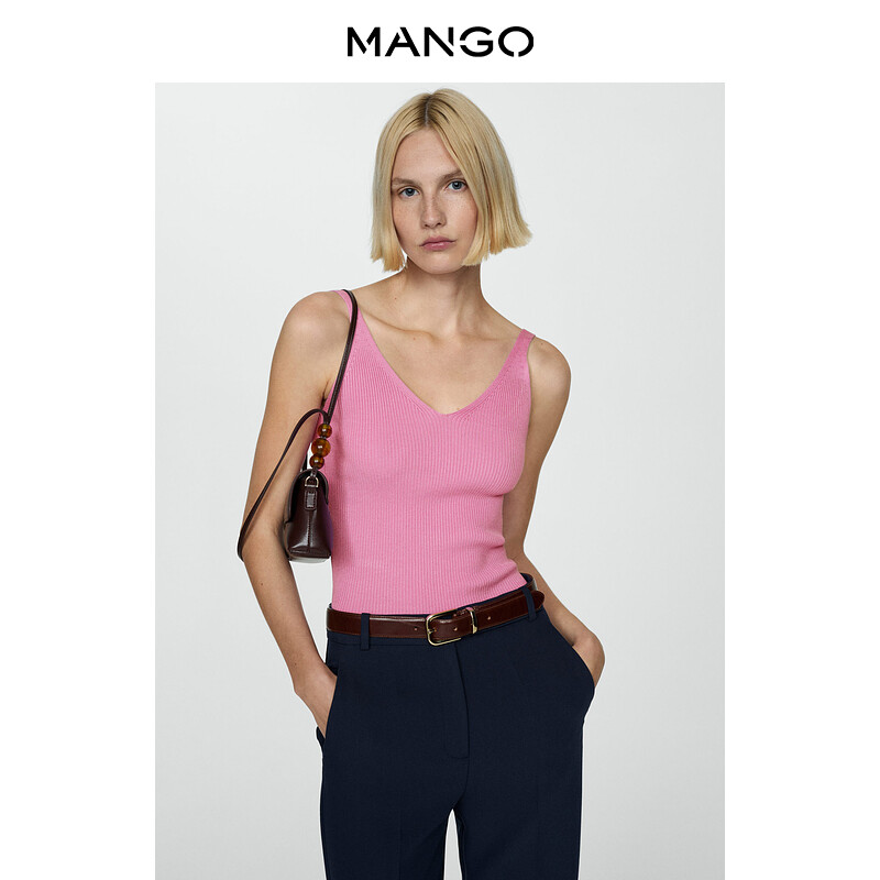 

Женская майка Mango на тонких бретельках, светло-розовый