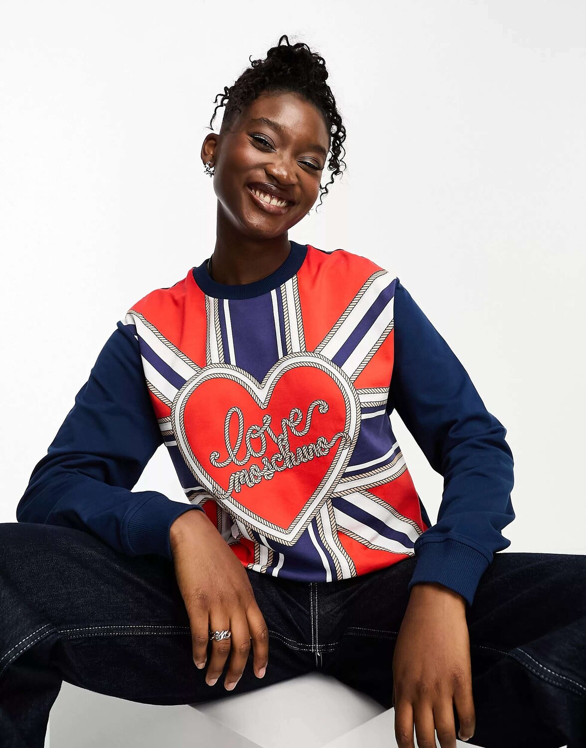 

Синяя толстовка с принтом и логотипом Love Moschino, Синий