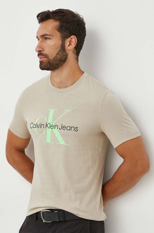 

Хлопковая футболка Calvin Klein Jeans, бежевый