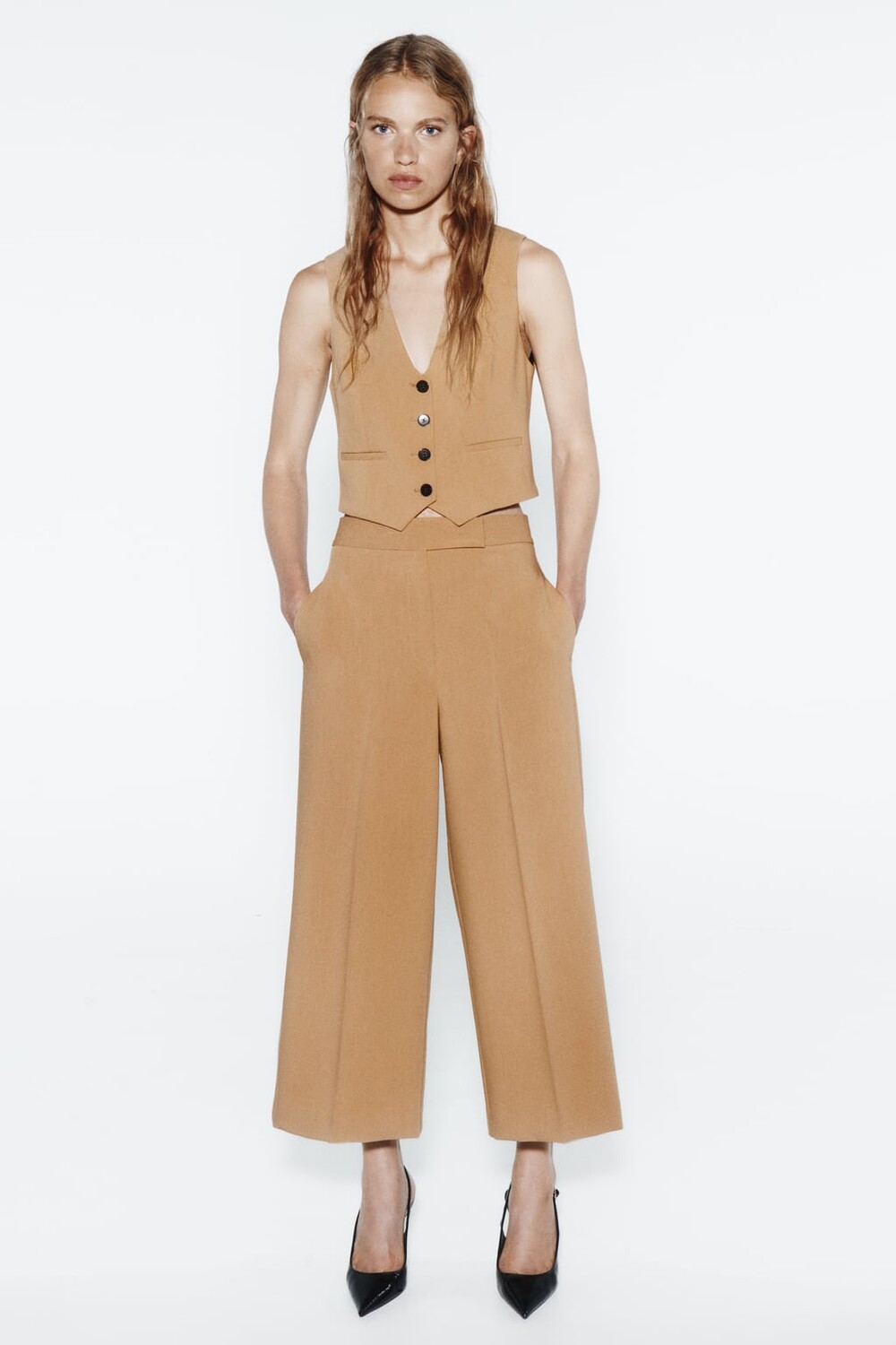 

Брюки-кюлоты с высокой посадкой ZARA, кэмел