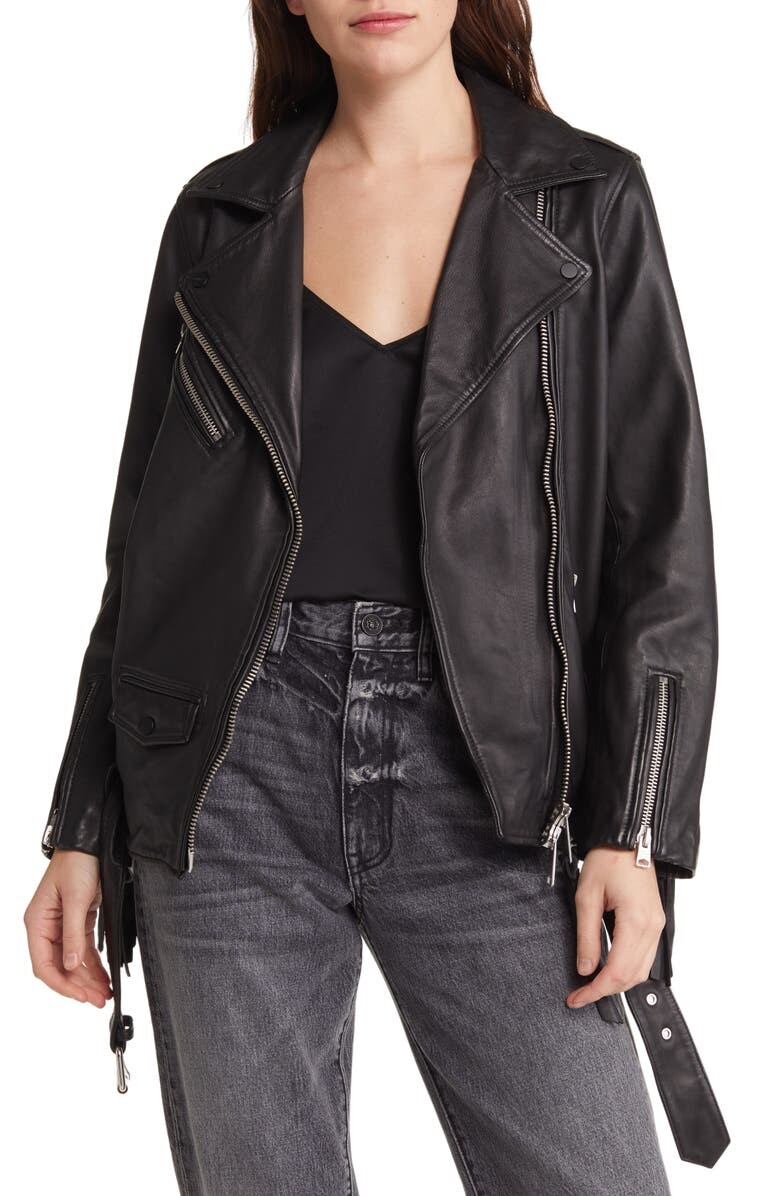 

Кожаная байкерская куртка с кисточками Billie ALLSAINTS, черный