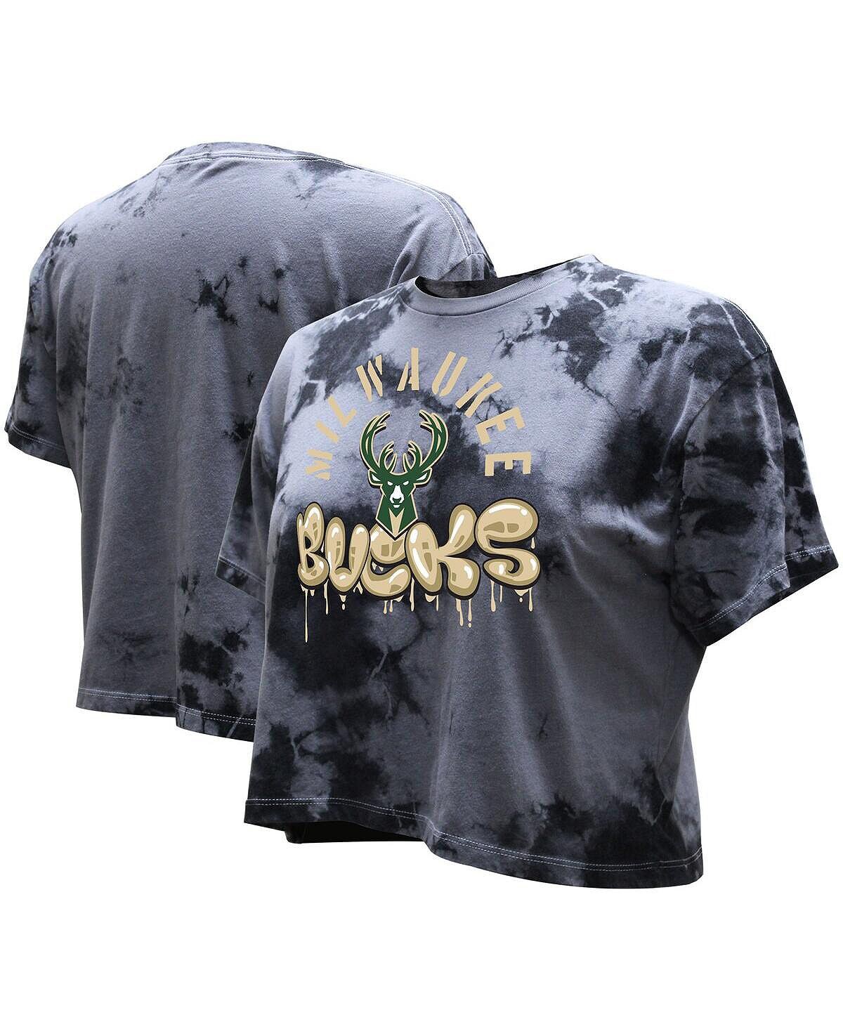 

Женская угольная укороченная футболка Milwaukee Bucks Street Art Dark Crystal с эффектом потертости Stadium Essentials