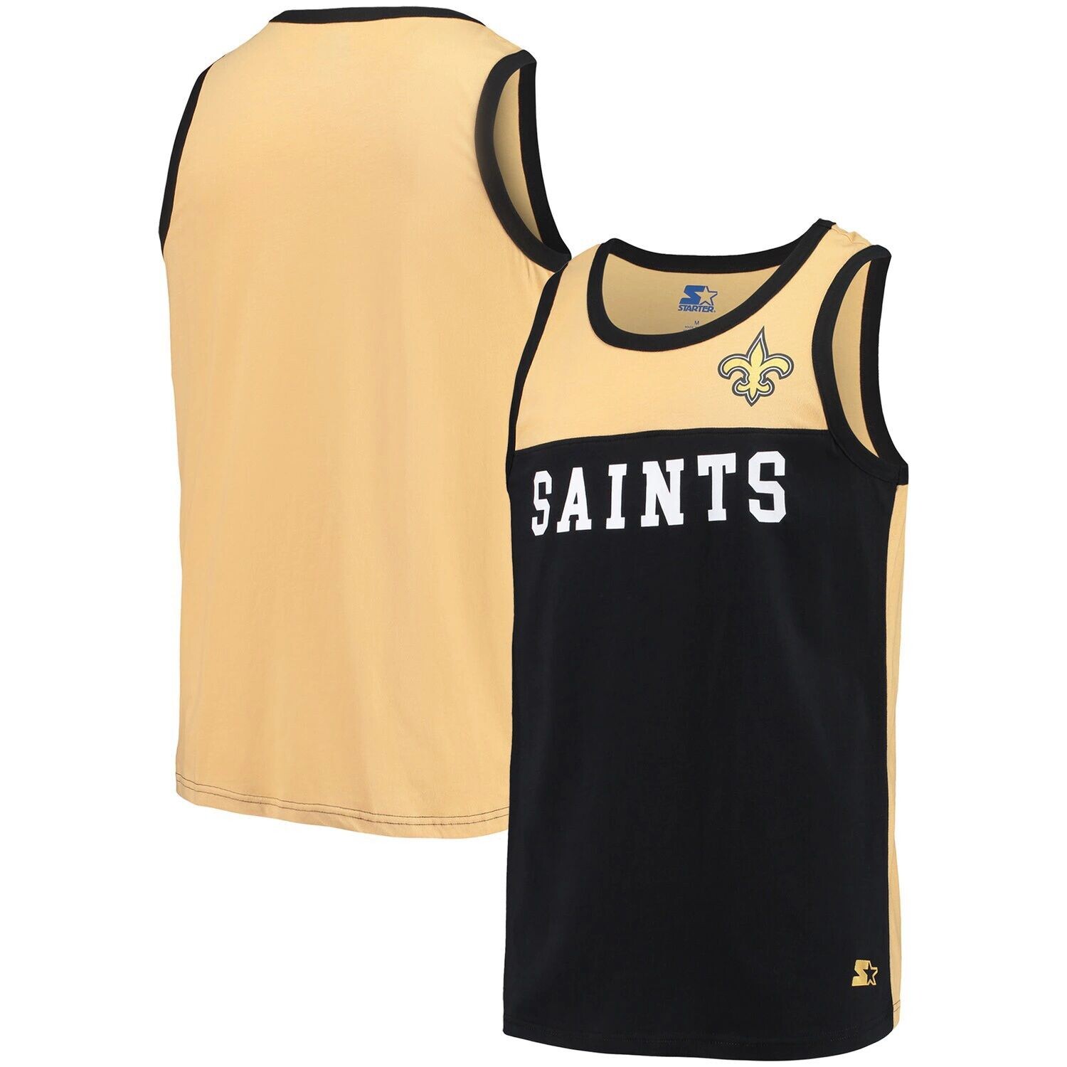 

Мужская базовая модная майка черного/золотого цвета New Orleans Saints Touchdown Fashion Starter