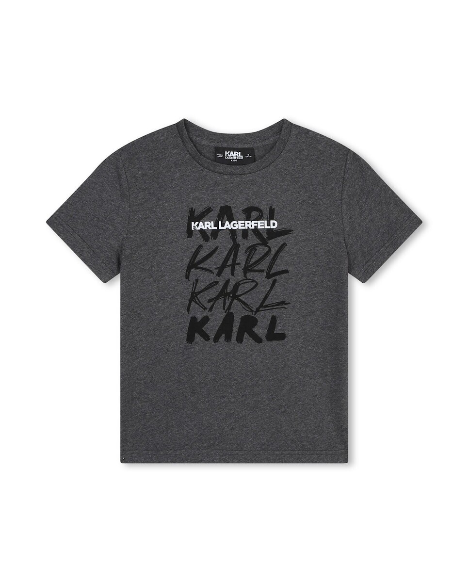 

Хлопковая футболка для мальчика с логотипом спереди Karl Lagerfeld, темно-серый