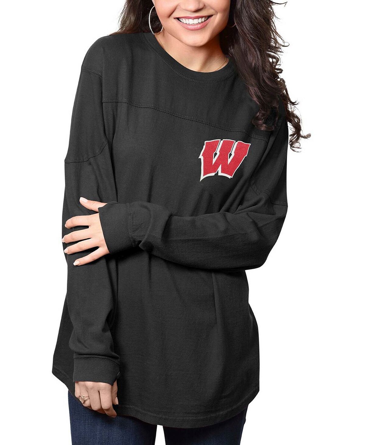 

Женская черная футболка оверсайз с длинным рукавом Wisconsin Badgers The Big Shirt Pressbox, черный