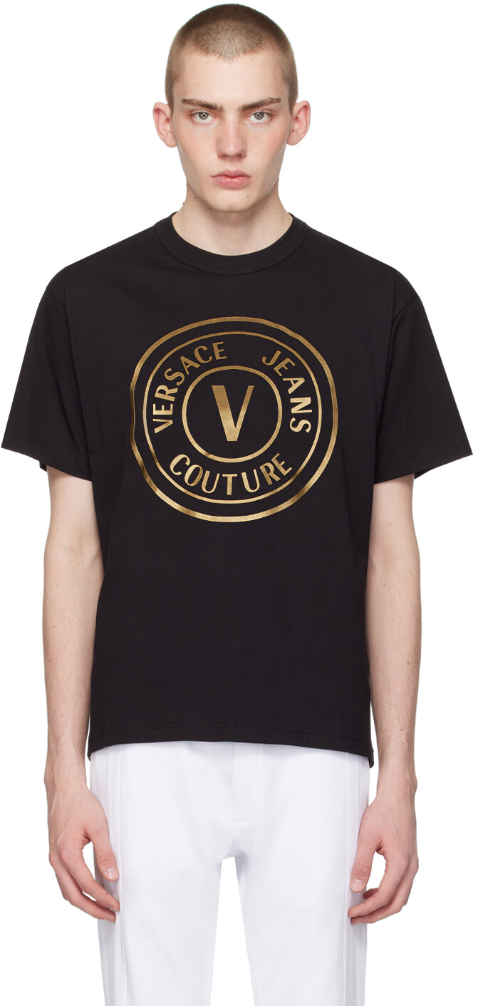 

Черная футболка с V-образной эмблемой Versace Jeans Couture, цвет Black/Gold