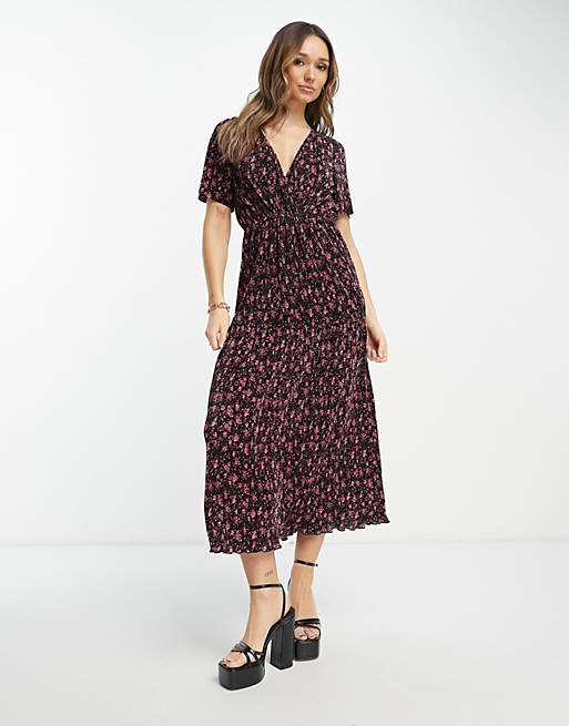 

Розово-черное плиссированное платье миди с запахом спереди ASOS DESIGN, Черный