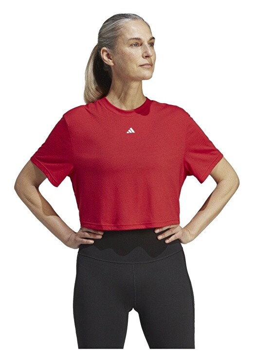 

Однотонная красная женская футболка с круглым вырезом Adidas