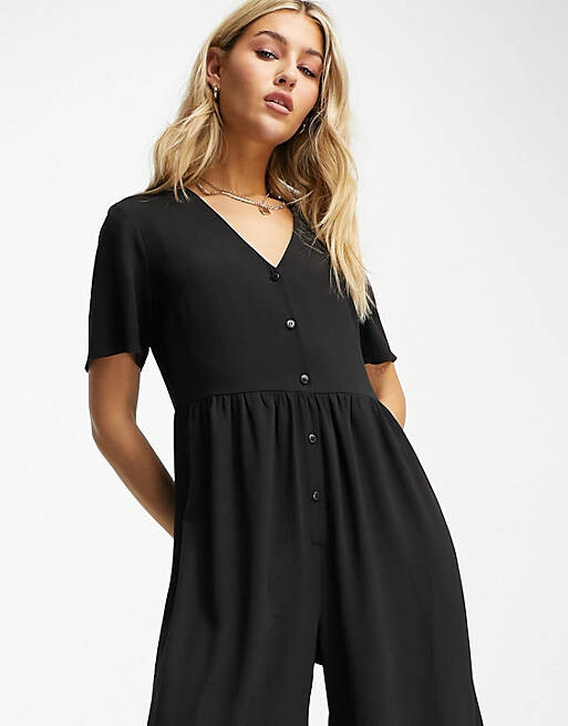 

Черный чайный комбинезон с короткими рукавами ASOS DESIGN