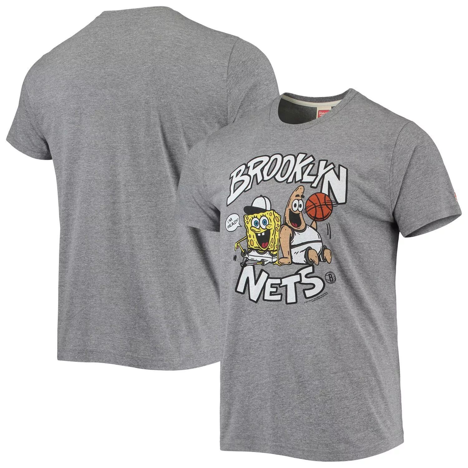 

Мужская серая футболка Homage Heathered Brooklyn Nets NBA x Spongebob Collab Tri-Blend, Серый