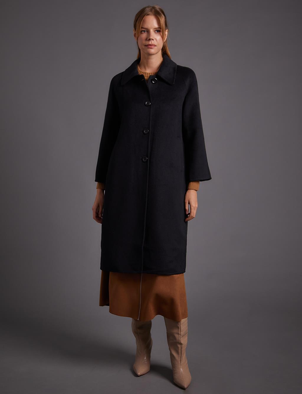 Шерстяное пальто премиум-класса с широким воротником на пуговицах, черное Kayra черное пальто на пуговицах lemaire