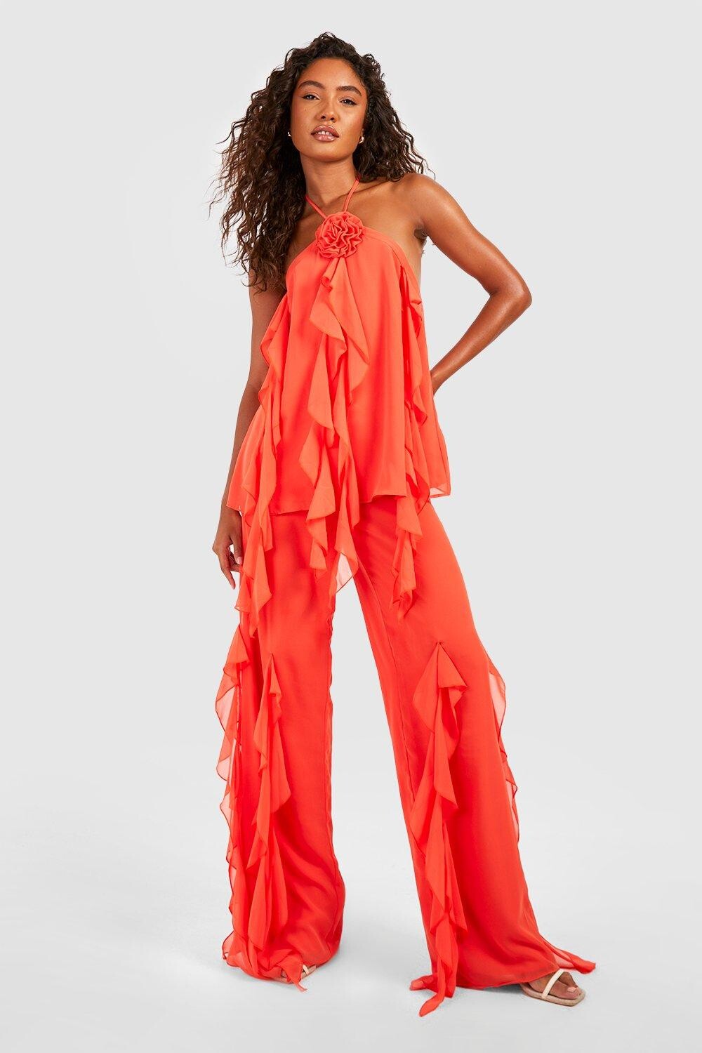 

Высокие брюки из ткани Boohoo, красный
