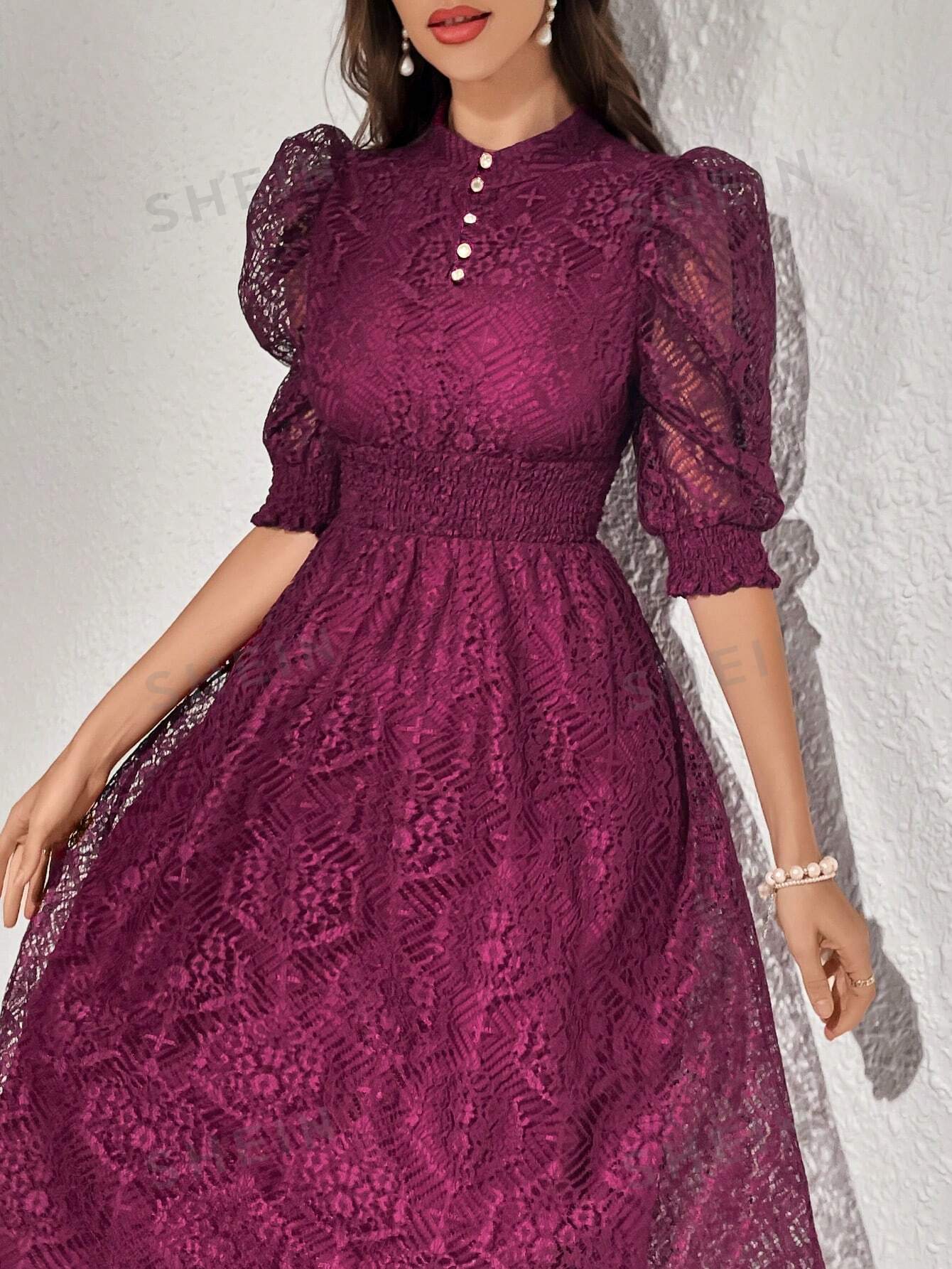SHEIN Модельное платье с кружевными вставками, красный фиолетовый