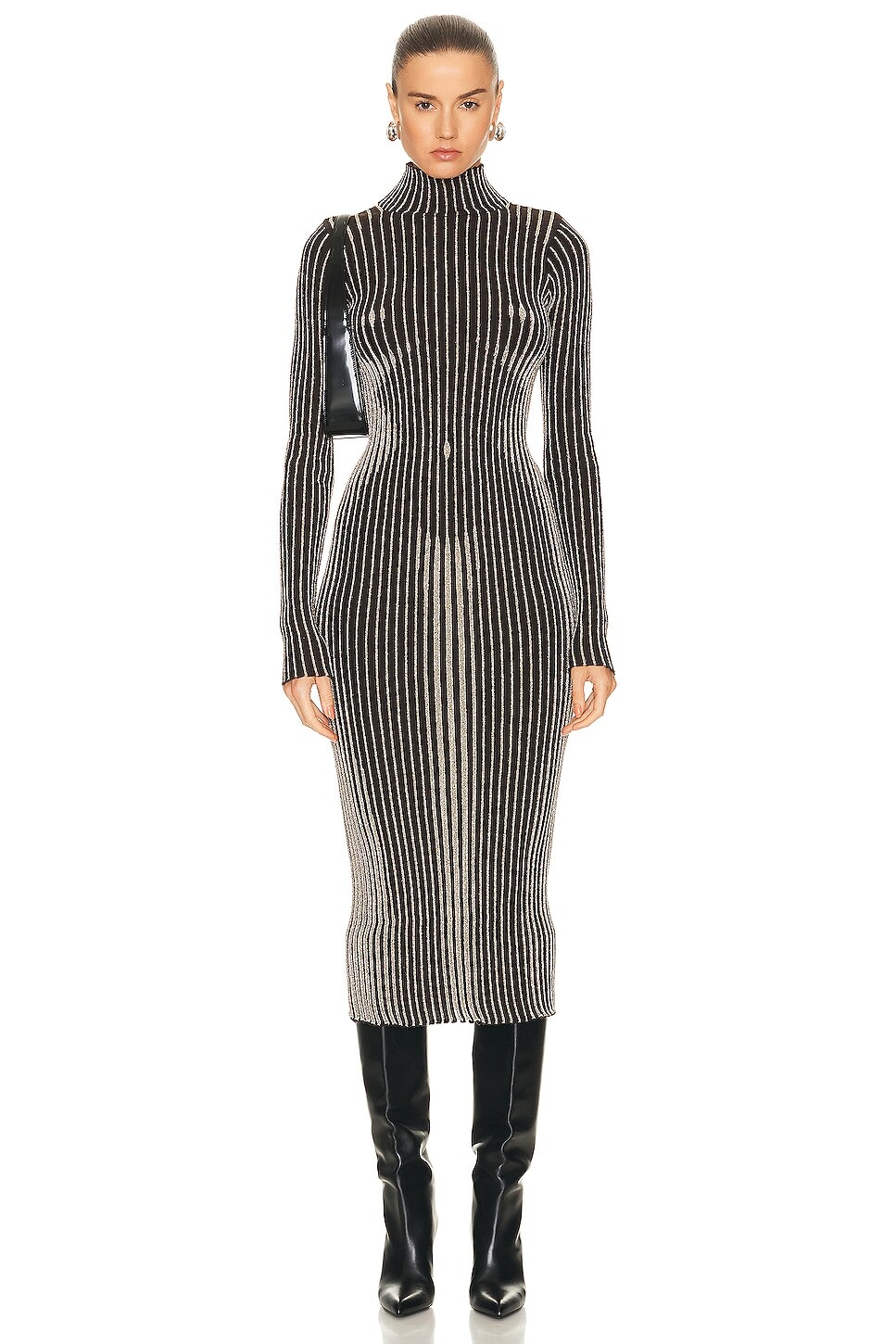 

Платье Jean Paul Gaultier Trompe L'Oeil High Neck Long Sleeve, цвет Brown & Silver