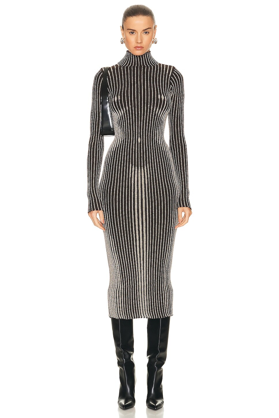 Платье Jean Paul Gaultier Trompe L'Oeil High Neck Long Sleeve, цвет Brown & Silver