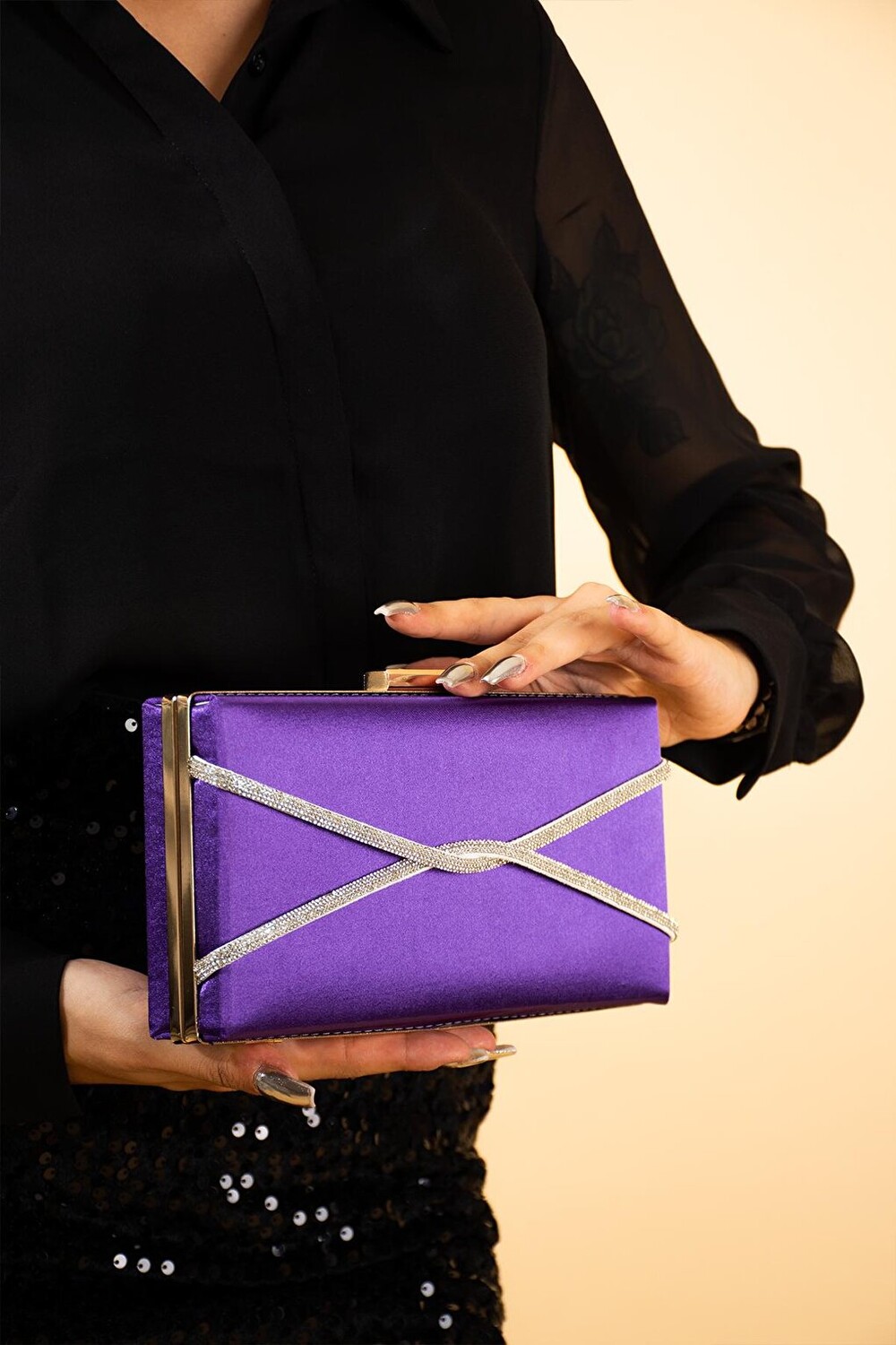 

Вечернее платье Cross Stone, клатч и клатч, женская вечерняя сумка BAG241-23Атлас Pembe Potin, фиолетовый, Черный