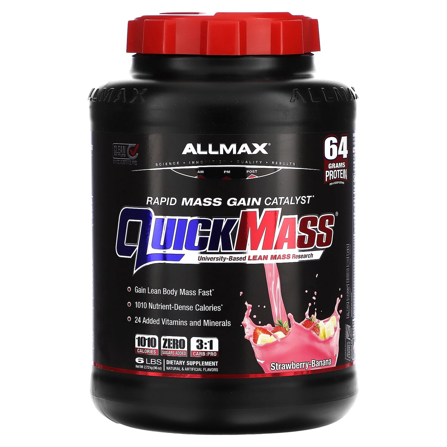 

Quick Mass, катализатор быстрого набора массы, клубника-банан, 2,72 кг (6 фунтов), ALLMAX