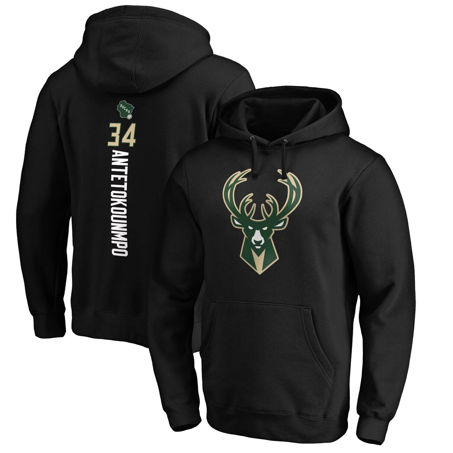 

Мужской черный пуловер с капюшоном с логотипом Giannis Antetokounmpo Milwaukee Bucks Playmaker, имя и номер Fanatics