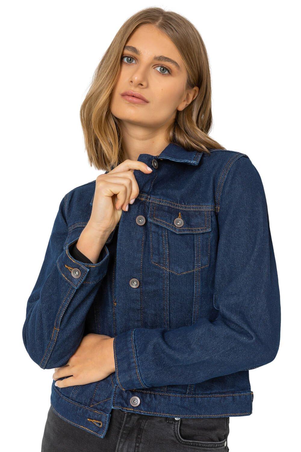 Классическая хлопковая джинсовая куртка Roman, синий пикантная укороченная джинсовая куртка с открытой спиной и цепочками женская модная короткая джинсовая куртка с дырками и кисточками