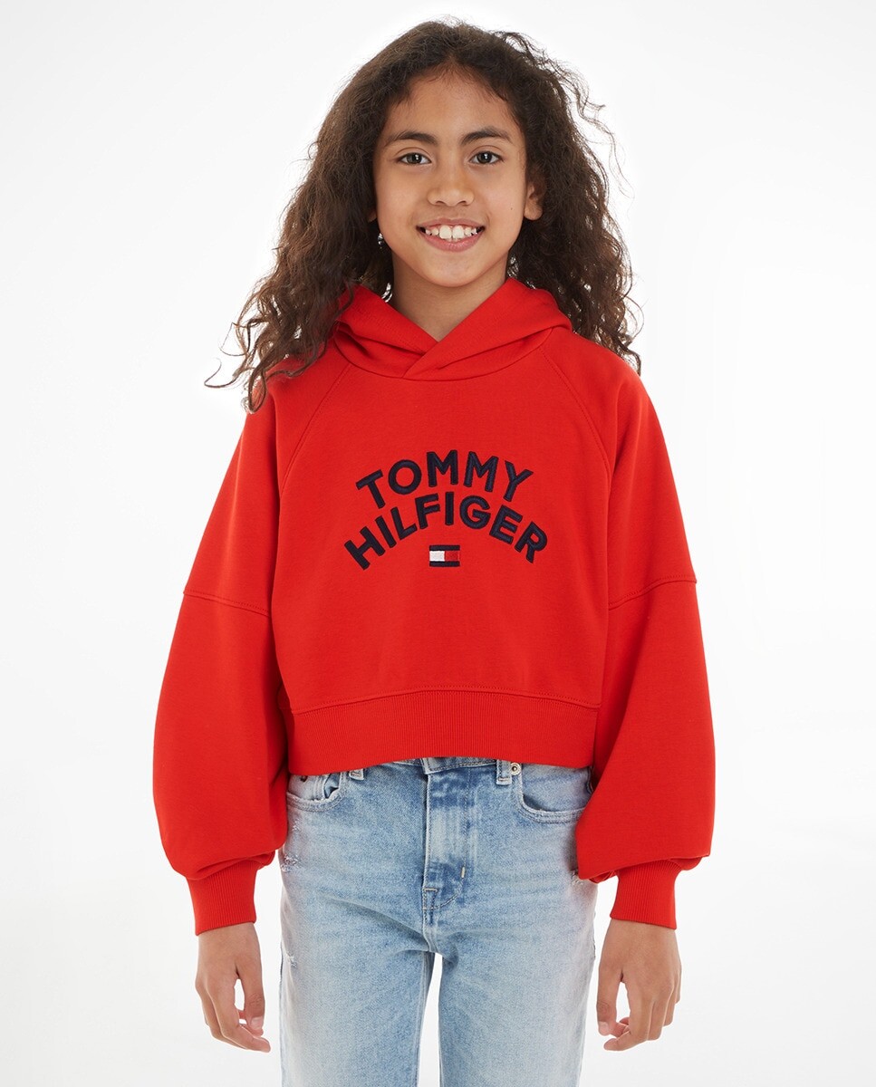 

Толстовка для девочки с капюшоном и логотипом спереди Tommy Hilfiger, красный