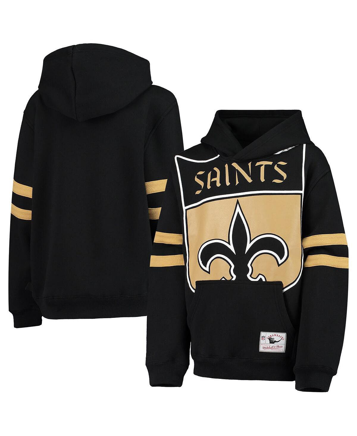 

Черный пуловер с капюшоном Big Boys New Orleans Saints Big Face Mitchell & Ness