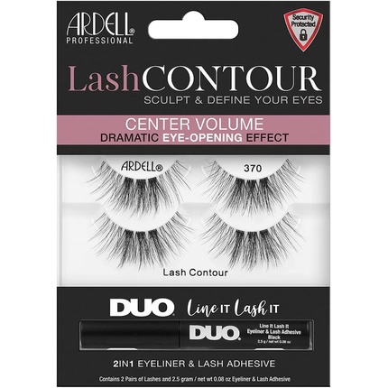 Lash Contour 370 Center Volume Драматический эффект открытия глаз с клеем Duo Lash It Line It, черный, 2 пары, Ardell