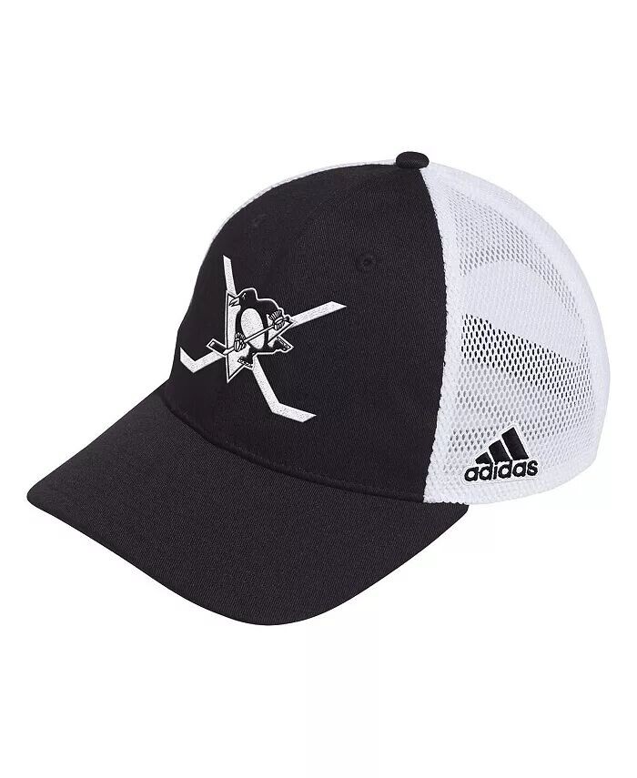 

Мужская черно-белая регулируемая кепка Pittsburgh Penguins Cross Sticks Trucker Adidas, черный