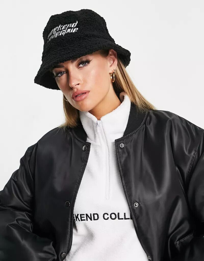 

Черная меховая панама с логотипом ASOS