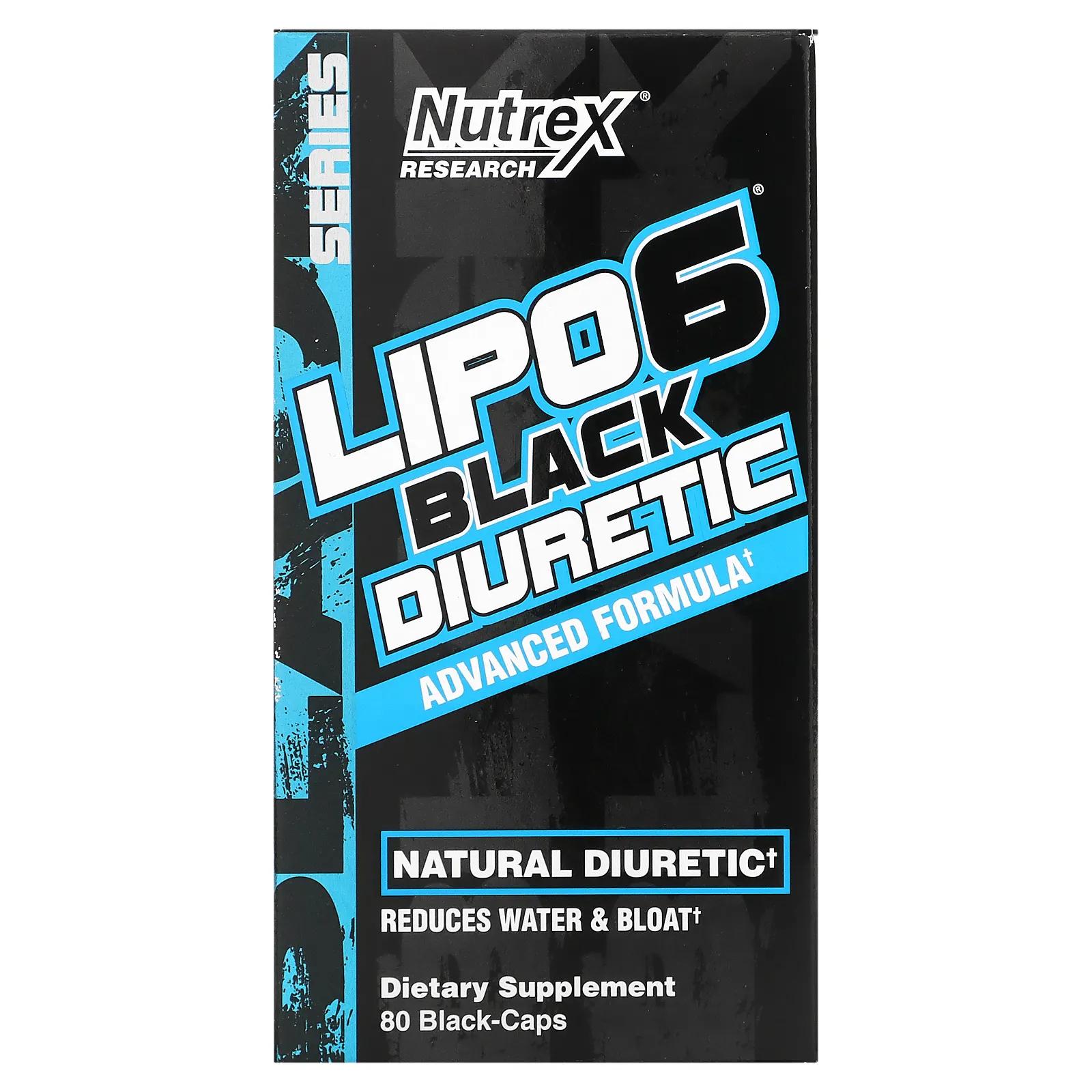 Nutrex Research LIPO-6 Black Diuretic 80 Black-Caps nutrex research outlift клинически дозированный предтренировочный комплекс жевательная резинка в виде мишки 500 г 17 6 унции