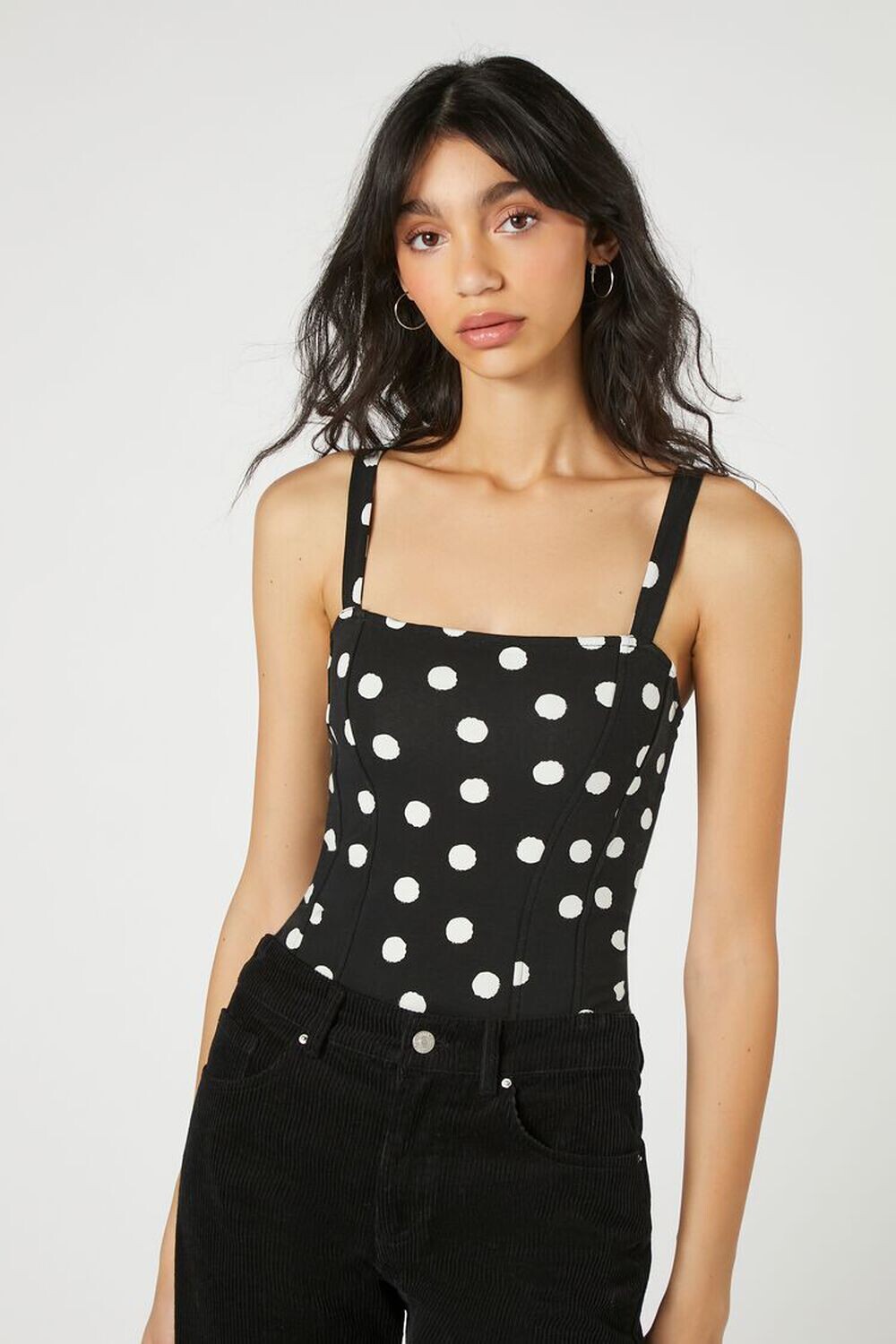 

Боди со швами в горошек Forever 21, черный