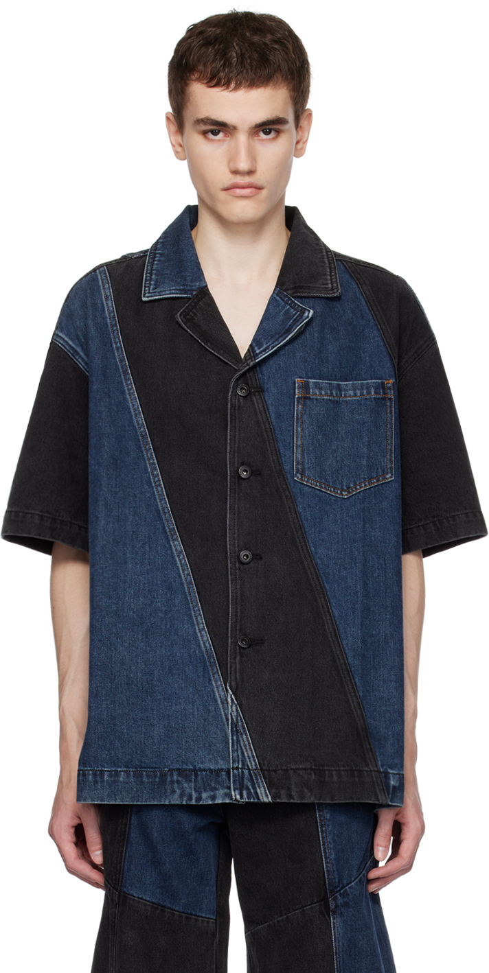 цена Черно-синяя джинсовая рубашка со вставками Feng Chen Wang