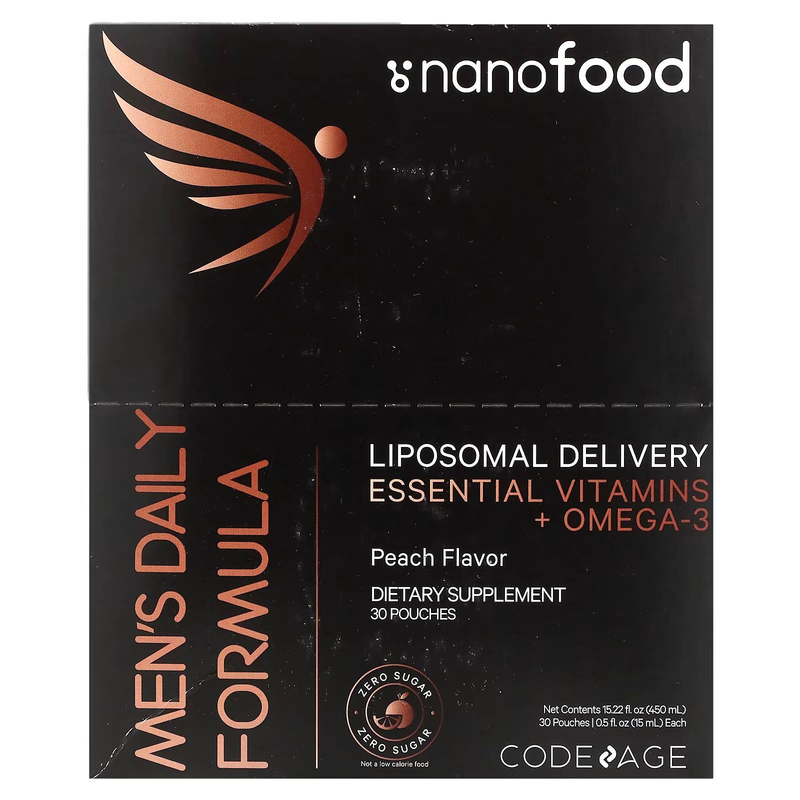 Формула мужская Codeage Nanofood для липосомальной доставки, незаменимые витамины + омега-3, 30 пакетиков codeage nanofood липосомальная ежедневная формула для мужчин персик 30 пакетиков по 15 мл 0 5 жидк унции