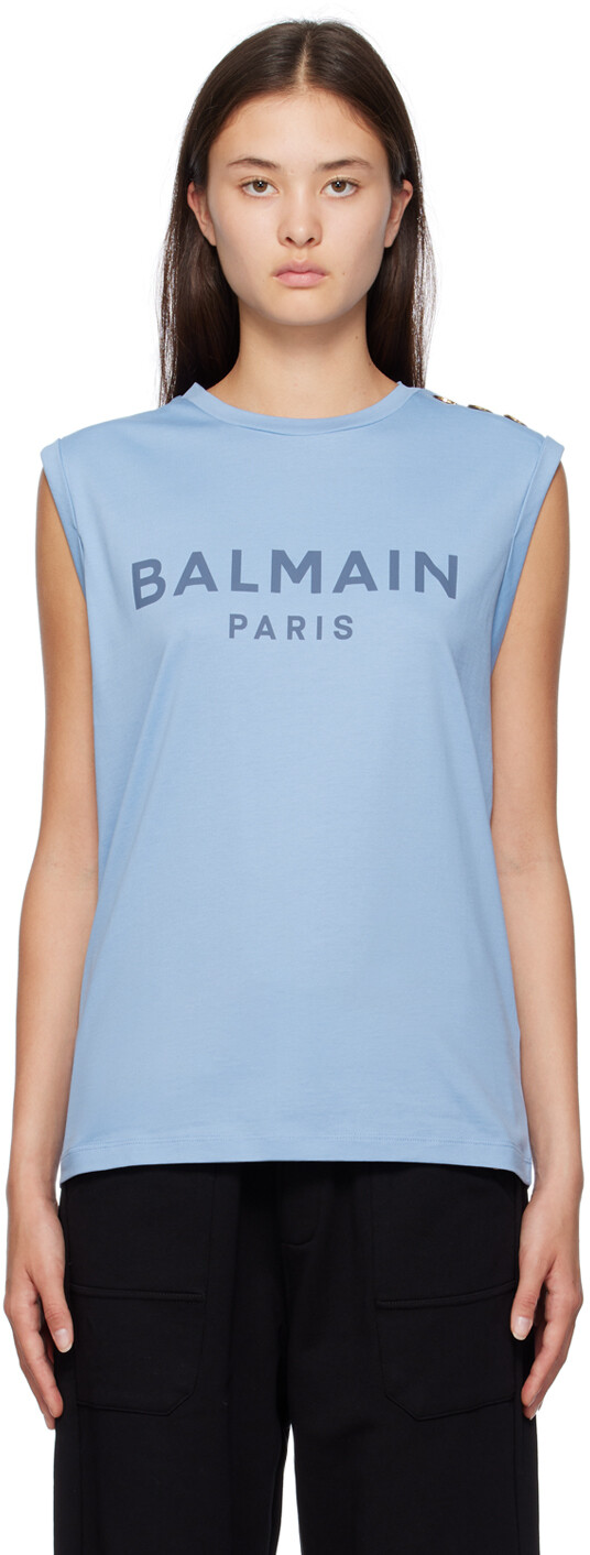 

Синяя майка с принтом Balmain