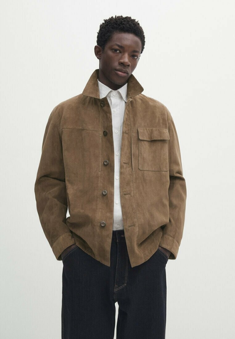 

Кожаная куртка With Chest Pocket Massimo Dutti, коричневый