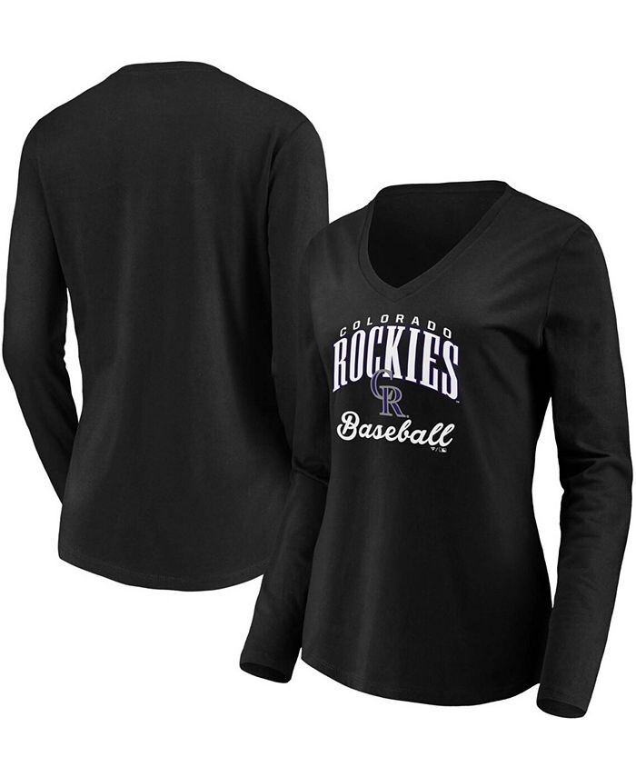 

Черная женская футболка с длинным рукавом и v-образным вырезом Colorado Rockies Victory Script Fanatics, черный
