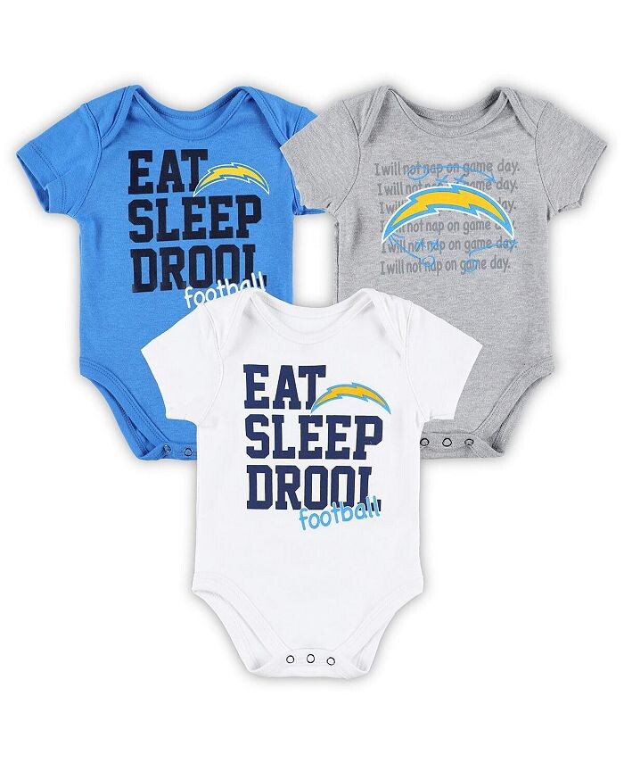 

Комплект боди Los Angeles Chargers из трех предметов Eat Sleep Drool для новорожденных: пудрово-синий, белый, Хизер-серый Outerstuff, синий