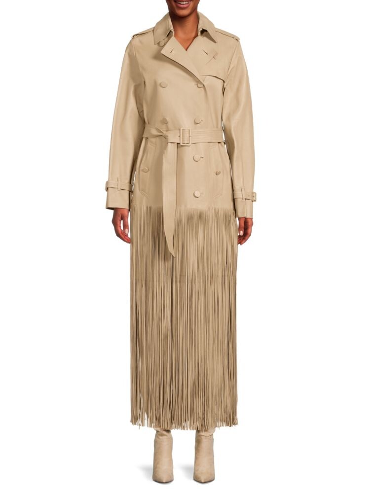 

Кожаное пальто с бахромой Valentino, цвет Duna